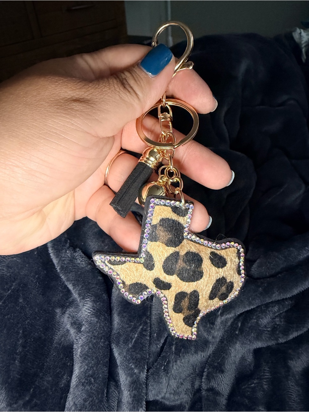 Leopard Print Texas Charm Keychain with Gold Hardware - Women Accessories